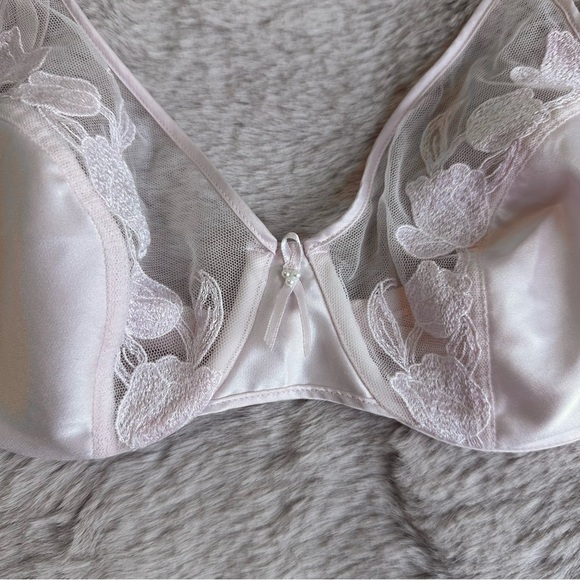 Vintage Wacoal Coquette Pink Wired Mesh & Satin Floral Bralette - Picture 2 of 7